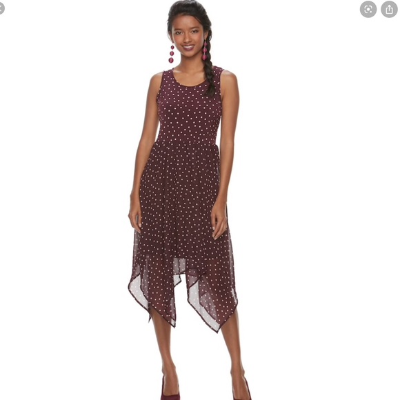 Elle Dresses & Skirts - Elle Polka Dot Midi Handkerchief Dress Size Large